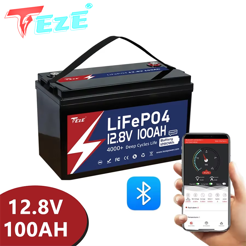 Lifepo4 12V 100Ah Bms Bluetooth - Batteries solaires Lithium-Ion BMS, 8000 Cycle,
