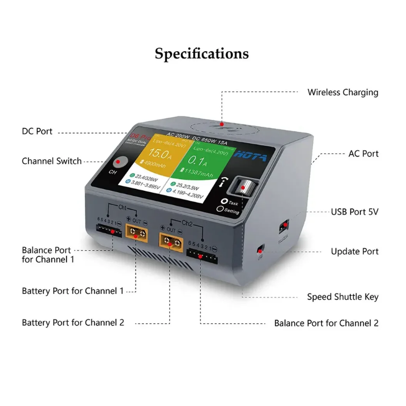 Chargeur de batterie sans fil  - Hota D6 Pro Dual Lipo Charger avis et prix